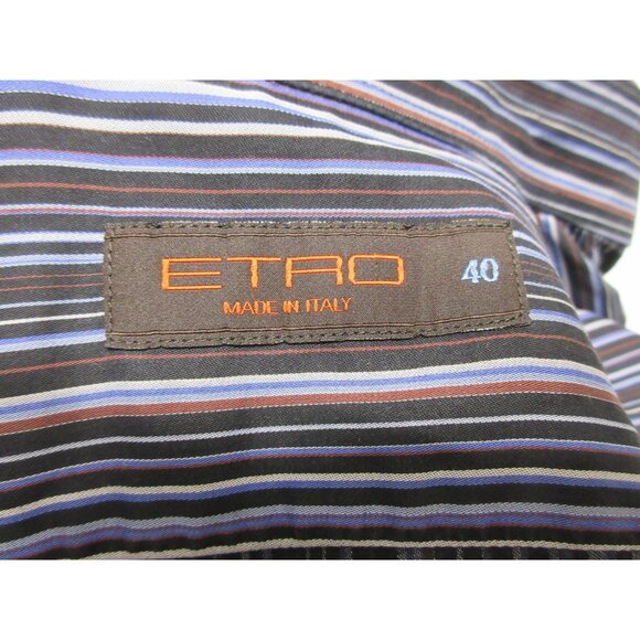 ETRO men's Italian pin striped button front business casual shirt 40 - Picture 6 of 9